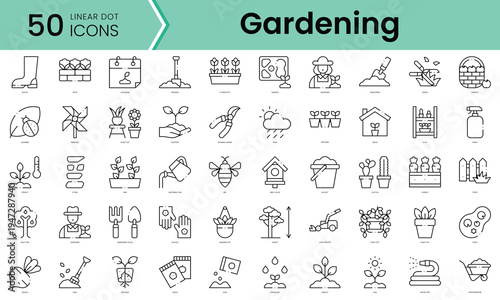 Set of gardening icons. Line art style icons bundle. vector illustration