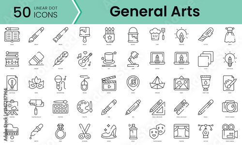 Set of general arts icons. Line art style icons bundle. vector illustration