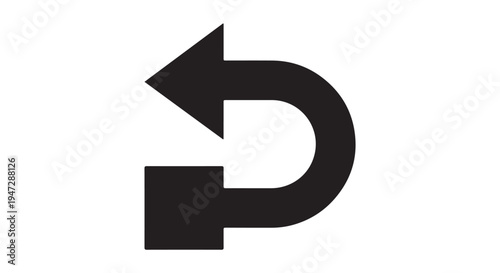 A black symbol of a curved arrow pointing left on a Transparent Background