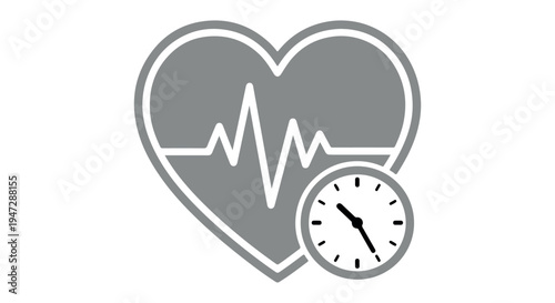 A medical icon featuring a heart rate and clock on a Transparent Background
