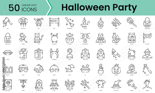 Set of halloween party icons. Line art style icons bundle. vector illustration