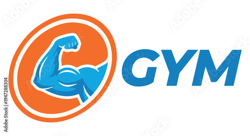 A logo for a modern gym with a flexing arm and the word gym