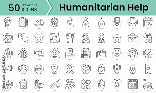 Set of humanitarian help icons. Line art style icons bundle. vector illustration