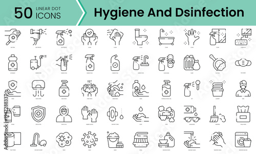 Set of hygiene and dsinfection icons. Line art style icons bundle. vector illustration