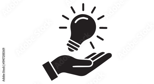 A hand cradling a glowing lightbulb with rays of light emanating from it.
