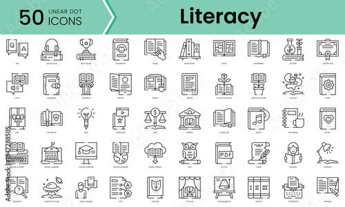Set of literacy icons. Line art style icons bundle. vector illustration