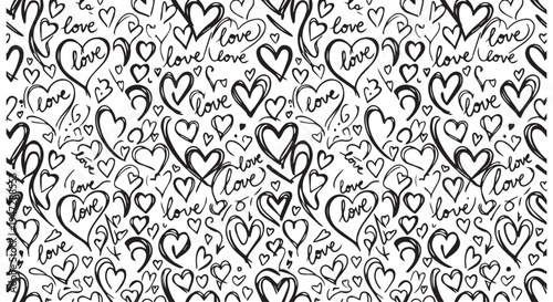 A black and white illustration of a heart pattern with the word love written in cursive