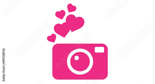 A pink camera icon with hearts floating above it on a Transparent Background