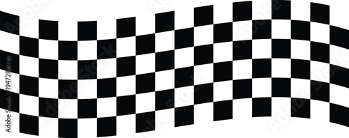 Black and white checker pattern vector illustration. Wave chess board. Abstract checkered checkerboard for game. Grid geometric square shape. Race flag. Retro mosaic floor