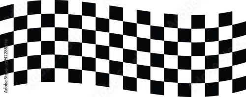 Black and white checker pattern vector illustration. Wave chess board. Abstract checkered checkerboard for game. Grid geometric square shape. Race flag. Retro mosaic floor