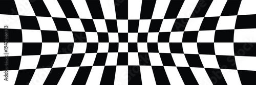 Black and white checker pattern vector illustration. Wave chess board. Abstract checkered checkerboard for game. Grid geometric square shape. Race flag. Retro mosaic floor