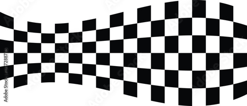Black and white checker pattern vector illustration. Wave chess board. Abstract checkered checkerboard for game. Grid geometric square shape. Race flag. Retro mosaic floor