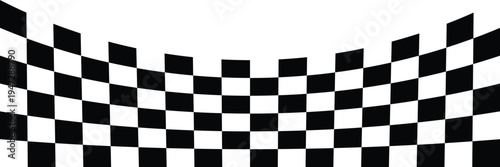 Black and white checker pattern vector illustration. Wave chess board. Abstract checkered checkerboard for game. Grid geometric square shape. Race flag. Retro mosaic floor