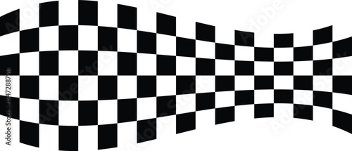 Black and white checker pattern vector illustration. Wave chess board. Abstract checkered checkerboard for game. Grid geometric square shape. Race flag. Retro mosaic floor