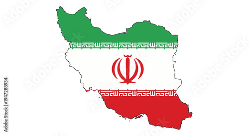 The map of Iran with its national flag colors and emblem prominently displayed