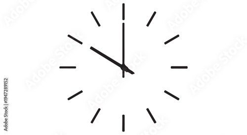 A minimalist clock face with simple black lines on a Transparent Background showing time