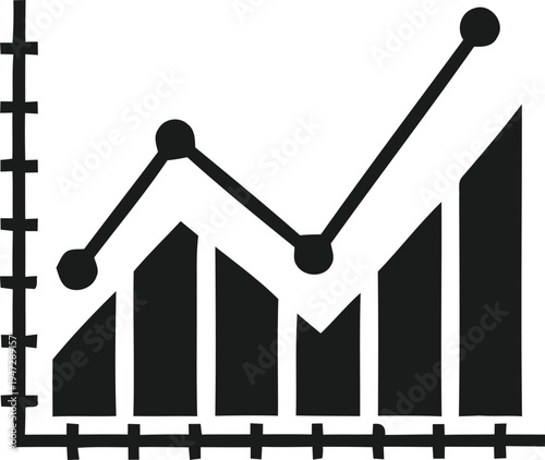 A line graph with bar chart elements and increasing trend