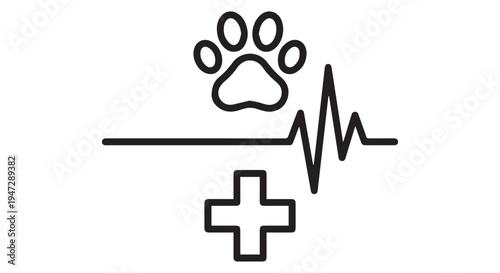 A veterinary medical symbol combining a paw print with a heartbeat line and cross