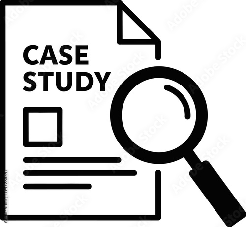 Case study document analysis with magnifying glass icon
