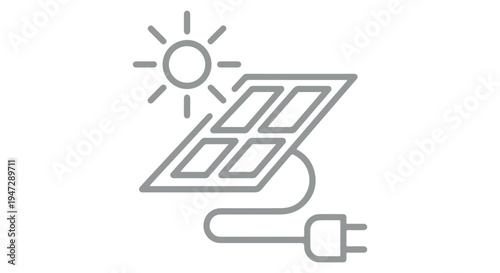 A solar panel connected to a power outlet with the sun shining down