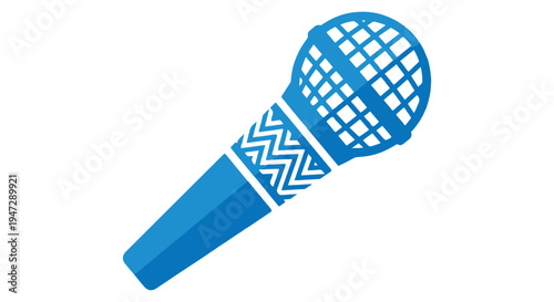 A blue microphone with a white and blue pattern on a Transparent Background