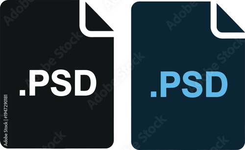Psd file format icons set, adobe photoshop document file extension symbols