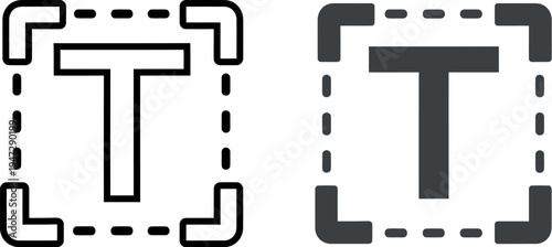 Text tool icon set, typography editing symbol, graphic design interface element, letter t in a selection box