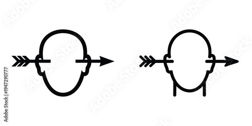 April Fools Prank Vector Illustration – Funny Arrow Through Head Optical Illusion, Humor Outline Icon Set, Minimalist Joke Line Art Design for April 1st Celebration and Comedy Themes