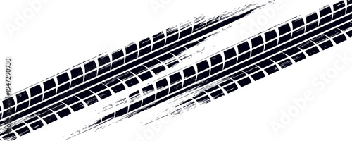 Black and blue tire track vector illustration car, motorcycle, and truck tire marks vehicle wheel trails with grunge effect for graphic design