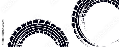 Black and blue tire track vector illustration car, motorcycle, and truck tire marks vehicle wheel trails with grunge effect for graphic design