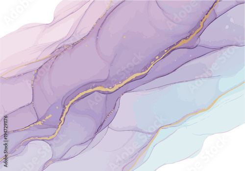 Marble effect background with pastel purple and blue hues and gold accents