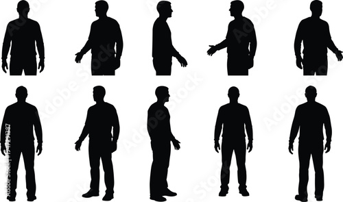 Human silhouettes in standing poses, posture illustration, orientation design concept, body position diversity
