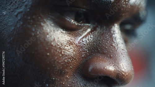 Close-up of a sweaty man's face