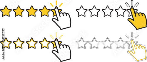 Rating system icons with star ratings and hand cursors