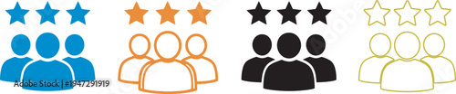A graphic representation of people icons with star ratings in different colors