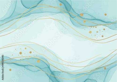 Teal abstract background with gold lines and dots decorative design element for luxury and elegance