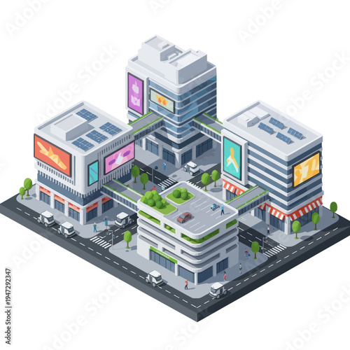 Isometric Cityscape Illustration - Modern Buildings and Urban Design.