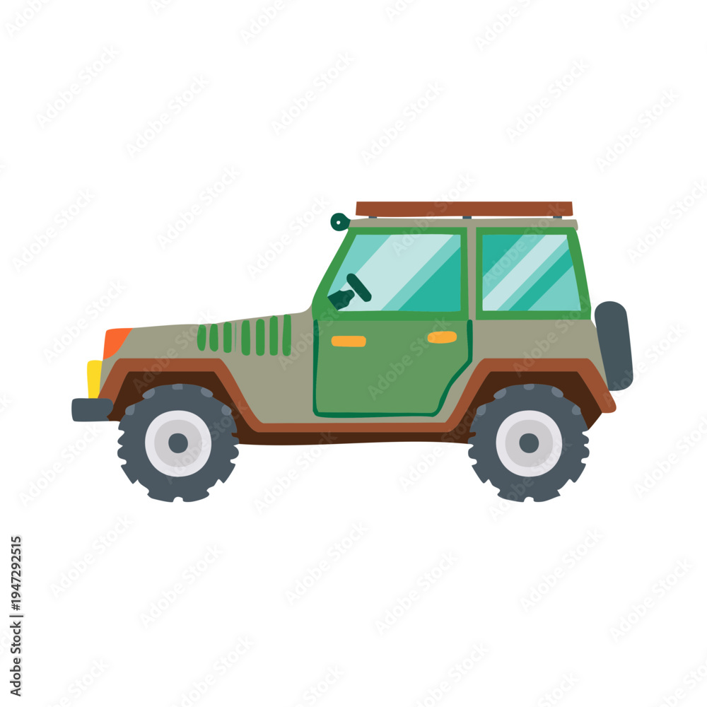 Fototapeta premium A colorful illustration of a green off-road vehicle. Perfect for adventures!