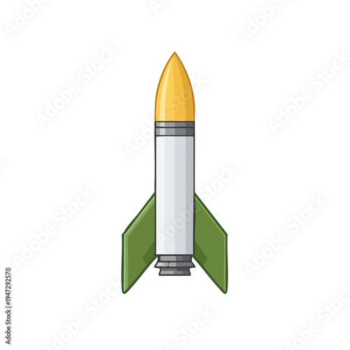A cartoon-style rocket ready for liftoff, with a sleek design and vibrant colors.
