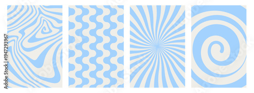 Abstract milk swirl wave patterns set. White liquid cream wavy backgrounds collection. Retro spiral and splash texture vector
