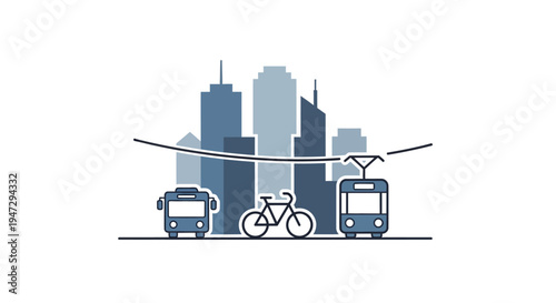 Bicycle next to city transport vehicles.