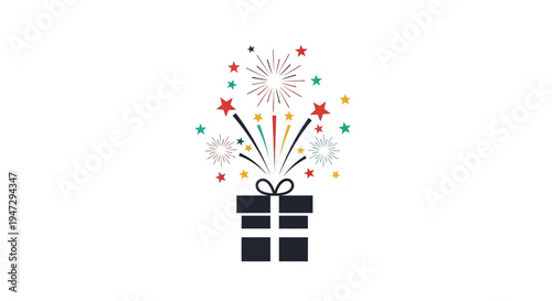 Black Gift Box with Colorful Fireworks.