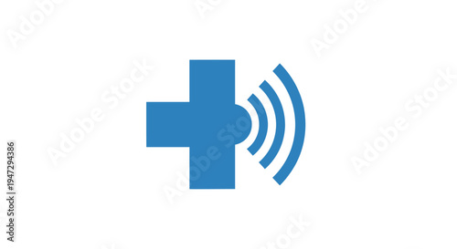 Blue cross with signal waves logo.