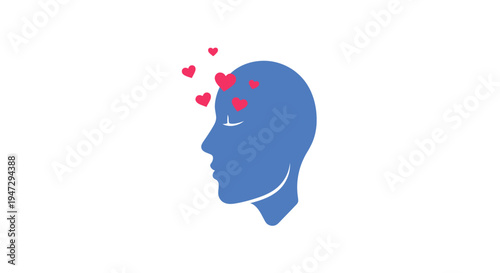 Blue human head with hearts.