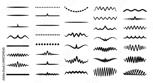 A collection of various black line art designs including wavy dotted and straight patterns presented as a silhouette high quality professional