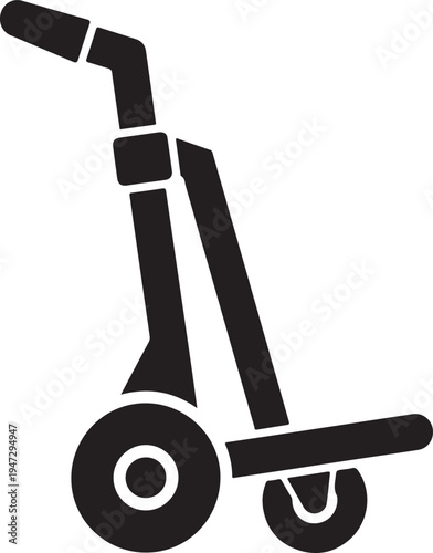 Industrial hand truck icon, black silhouette of a heavy duty dolly, warehouse logistics equipment vector, manual moving cart for freight