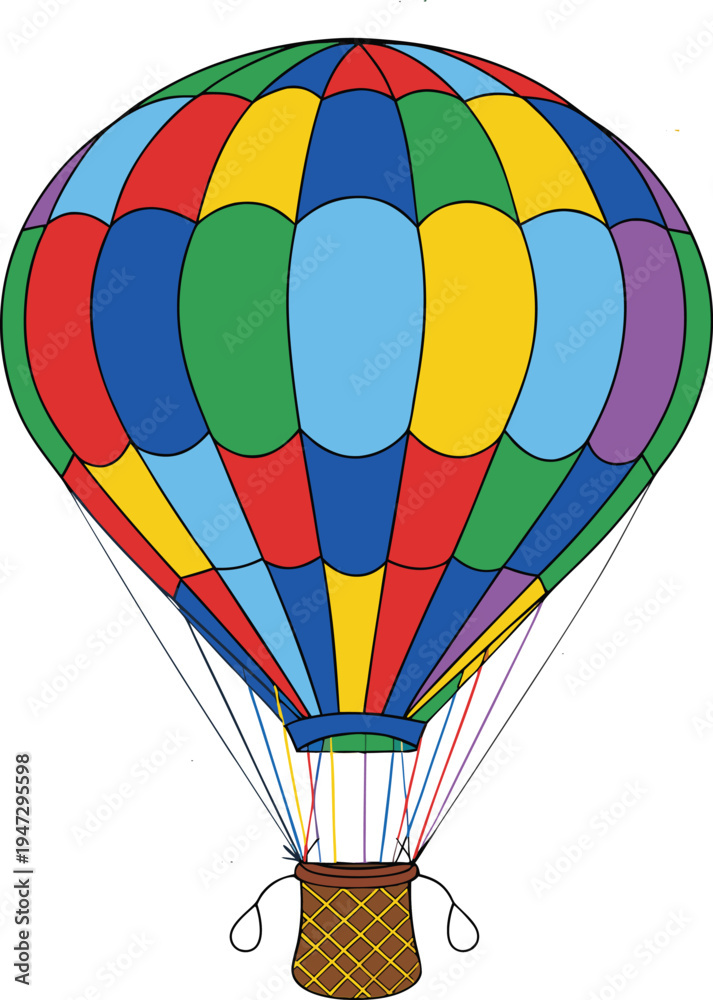 Fototapeta premium Hot air balloon coloring page, printable vector illustration, outline drawing