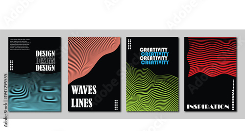 Set of 4 creative backgrounds vector for creativity, inspiration, wavelins designs, post cover design