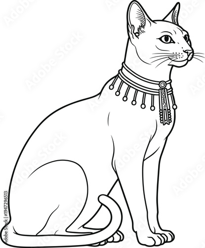 Egyptian Cat with Ornate Collar Sitting in Profile ancient Egypt jewelry