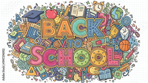 Vibrant whimsical illustrations of playful characters and abstract shapes in a colorful mosaic Vector